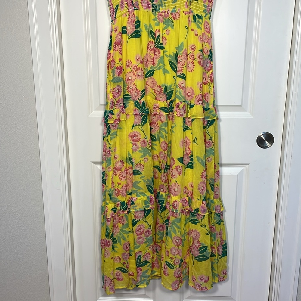 Madewell Banjanan Iris Smocked Midi Dress Medium Floral Smocked Pockets Yellow - Picture 8 of 15